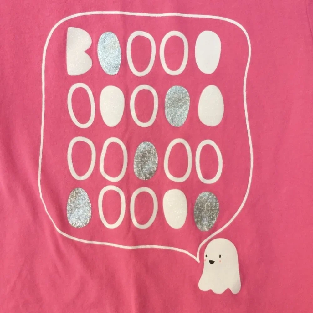 Girl's Cat & Jack Pink Ghost Boo Halloween Short Sleeve Shirt T-shirt Medium 7/8
